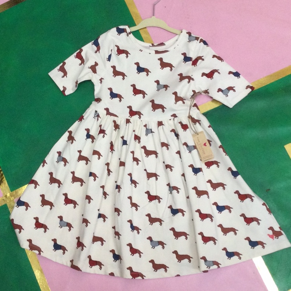 NWT PINK CHICKEN GIRLS ORGANIC STEPH DRESS IN SWEATER DOGS